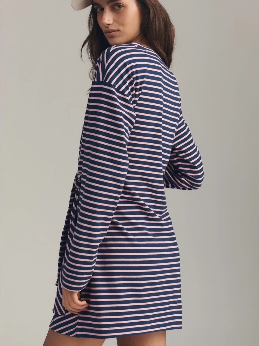 Anthropologie Sporty Barbiecore Striped Side Tie Mini Dress XS Pink Navy - Picture 6 of 7